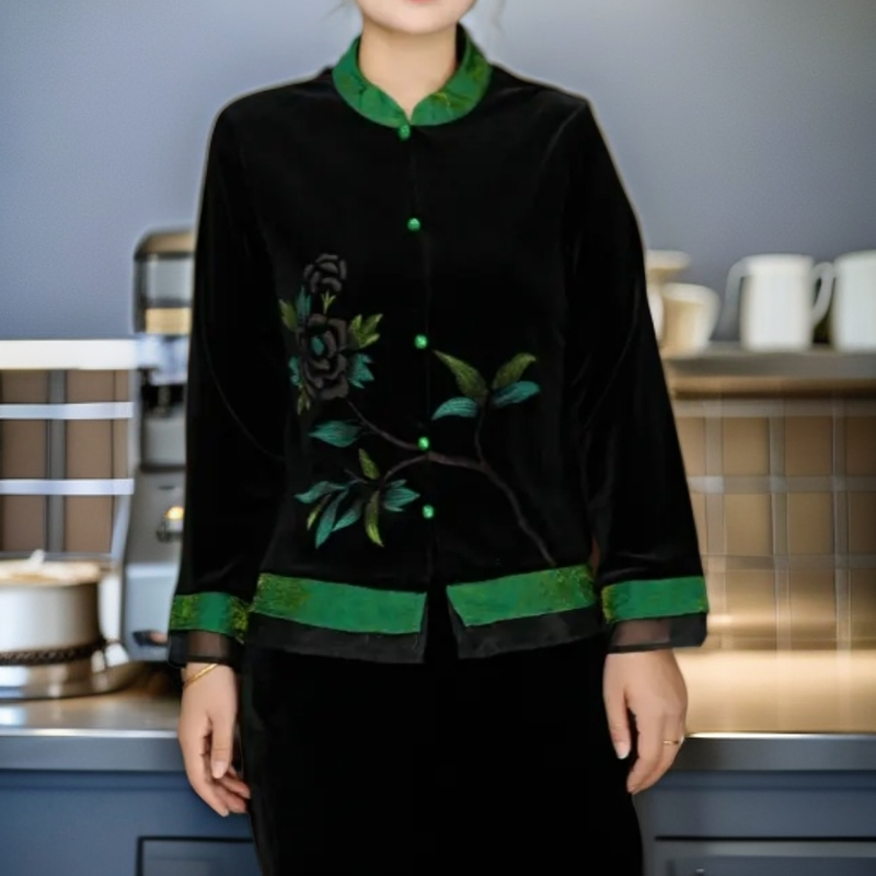 秋冬新中式外套女丝绒改良复古中国风上衣开衫女士外披