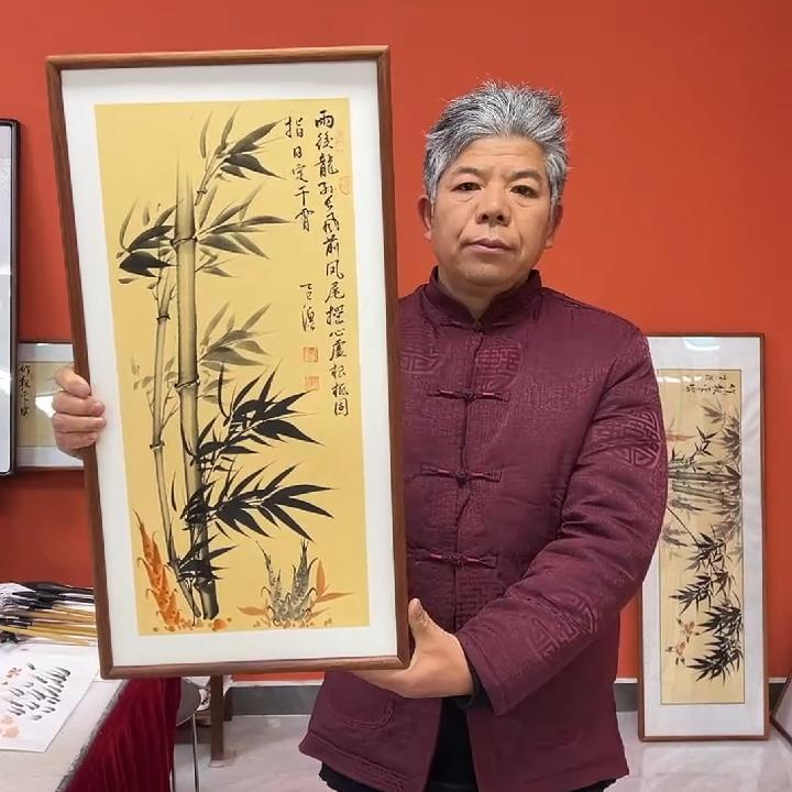 张富民手绘作品/指日定干霄（乌檀木实木框）/古宣/36*69厘米左右