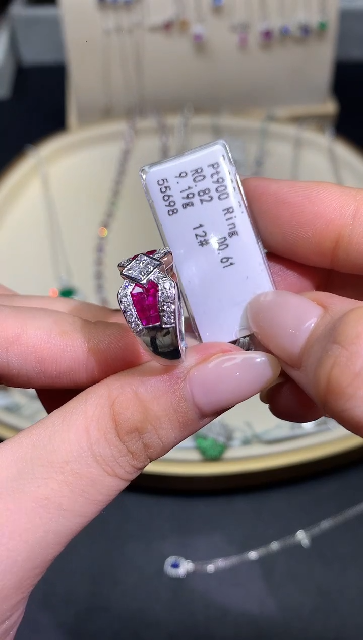 铂Pt850镶嵌戒指定制红宝石W626|7680