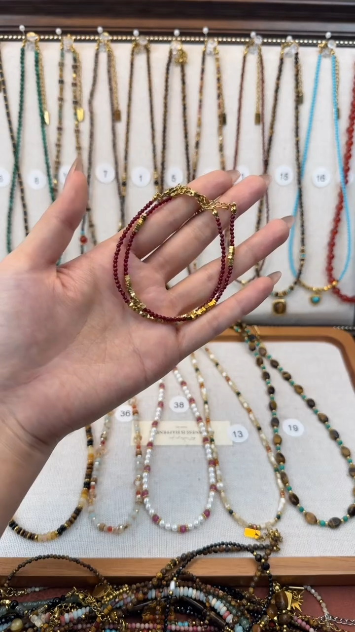 项链钛钢石英质玉手链一套