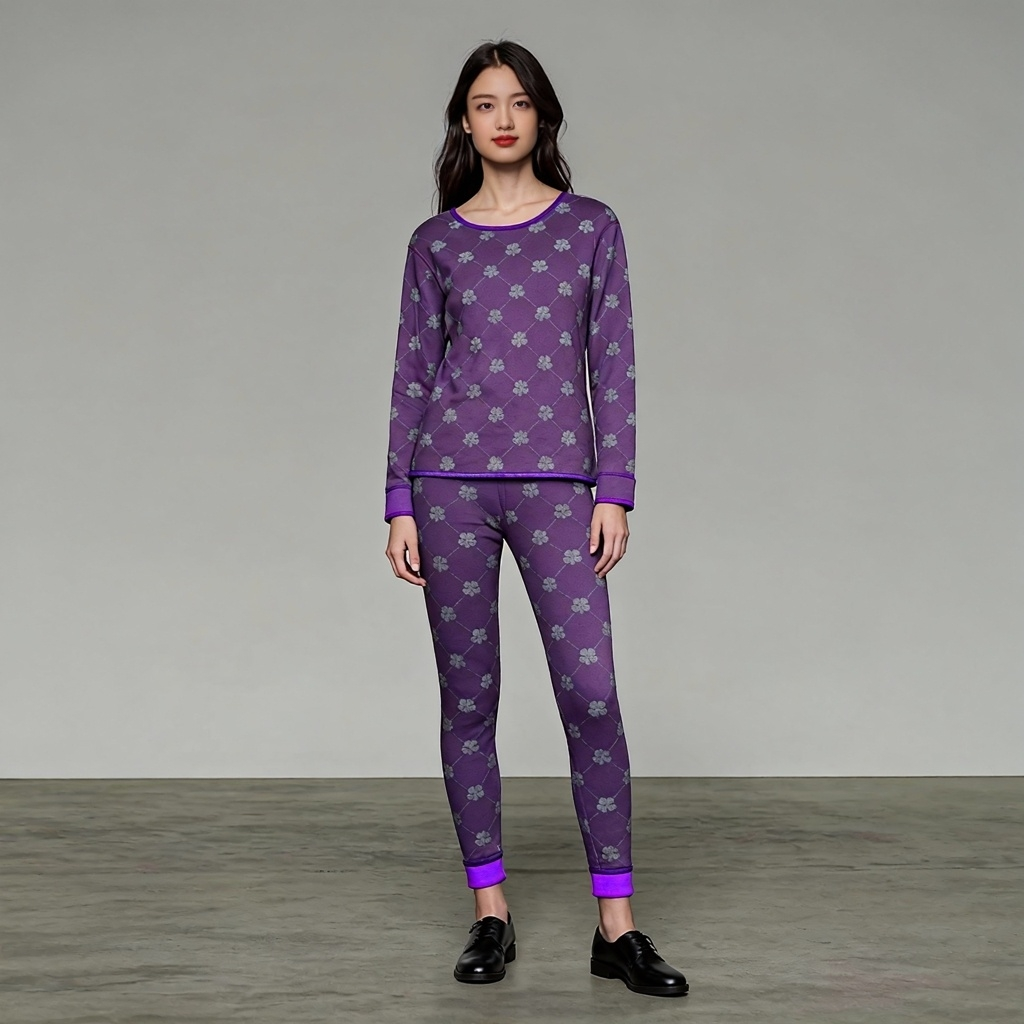 冬季加厚加毛保暖内衣套装优雅女士