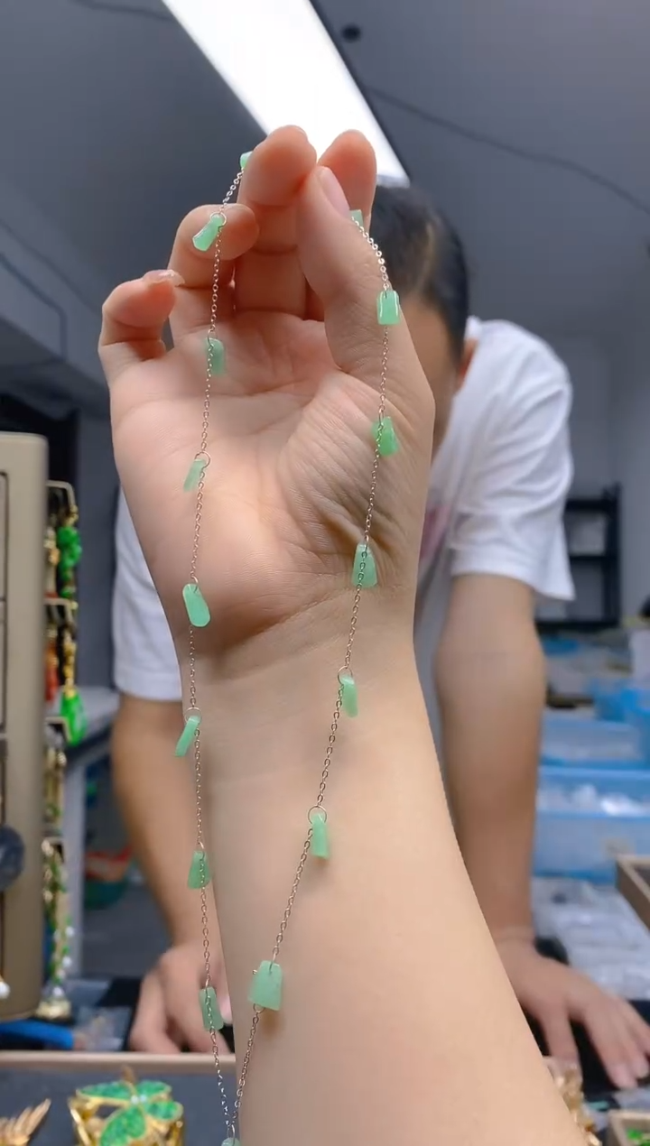 【闪购商品】翡翠耳饰银S925镶嵌0338翡翠锁骨链