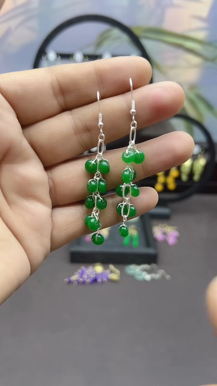 未镶嵌石英质玉（非洲翠）耳饰332