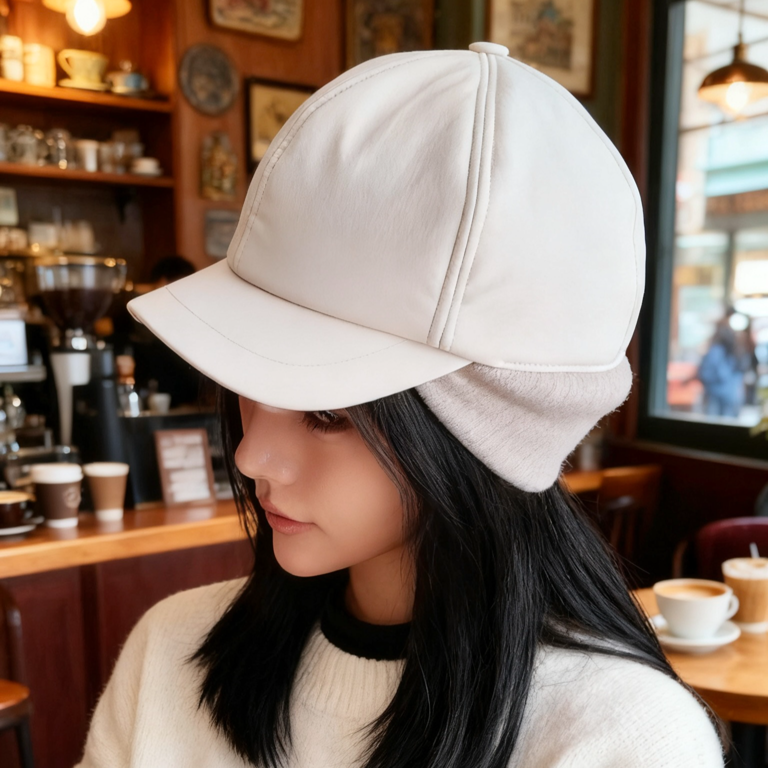 秋冬季保暖护脖女休闲风大檐鸭舌帽缝线帽子保暖韩版百搭运动帽