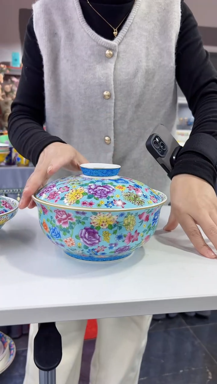 珐琅7.5英寸【盖碗】1个景德镇陶瓷