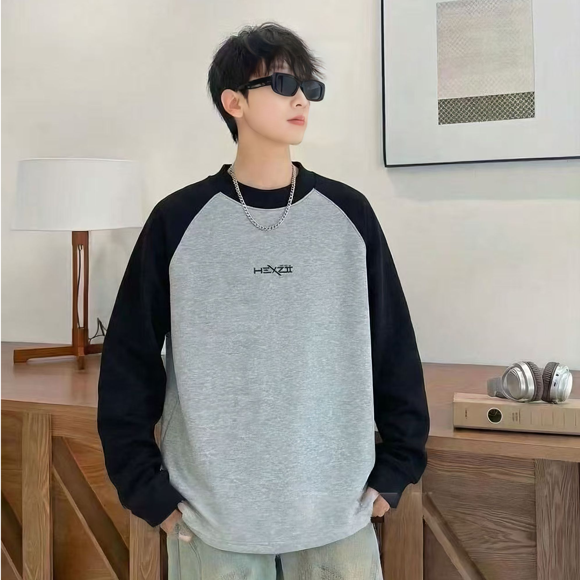 青少年冬款男童百搭拼接毛绒长袖加绒打底衫 K9156（150-190）潮流