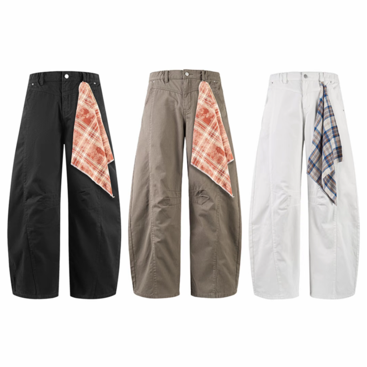 白色美式水洗弯刀牛仔休闲男女同款宽松baggy版型垂感镰刀裤