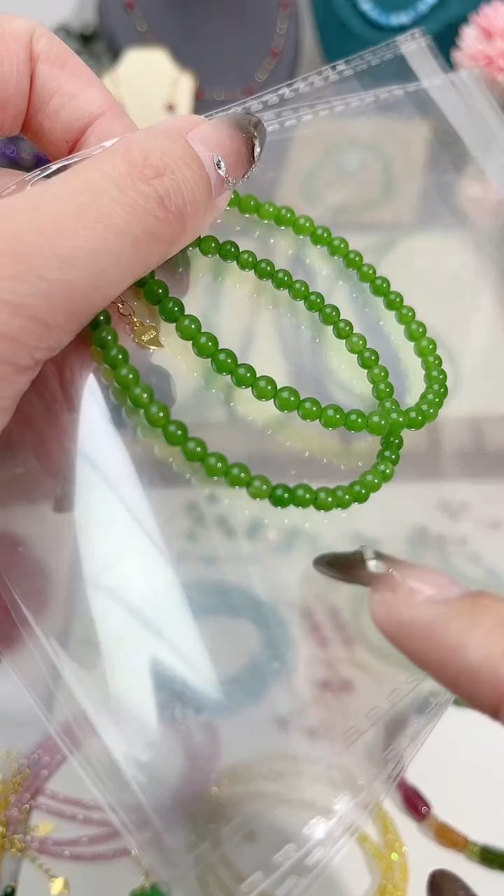 【闪购商品】和田玉（碧玉）手链银S925镶嵌圆45