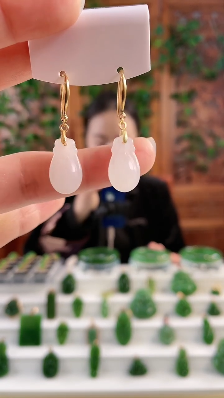 【闪购商品】和田玉耳钩银S925镶嵌钱袋耳钩