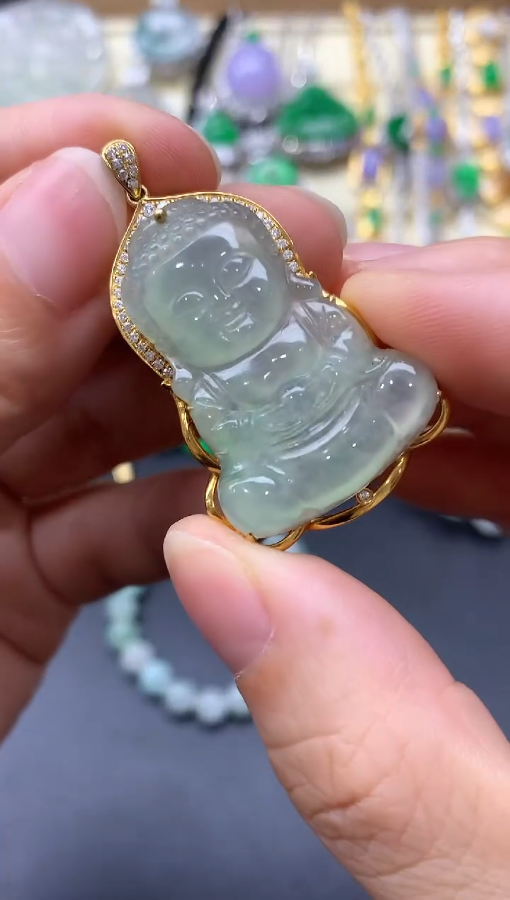 颈饰18K金镶嵌翡翠423-中国好珍宝