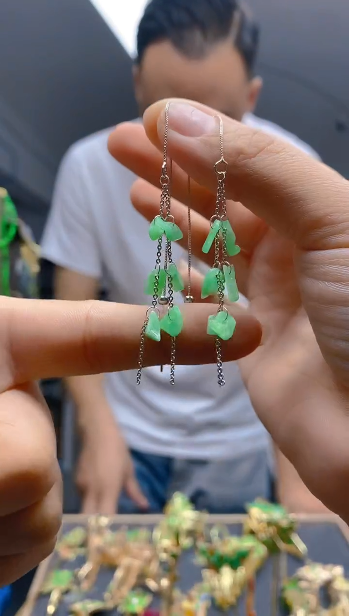 【闪购商品】翡翠耳饰银S925镶嵌0199翡翠耳线