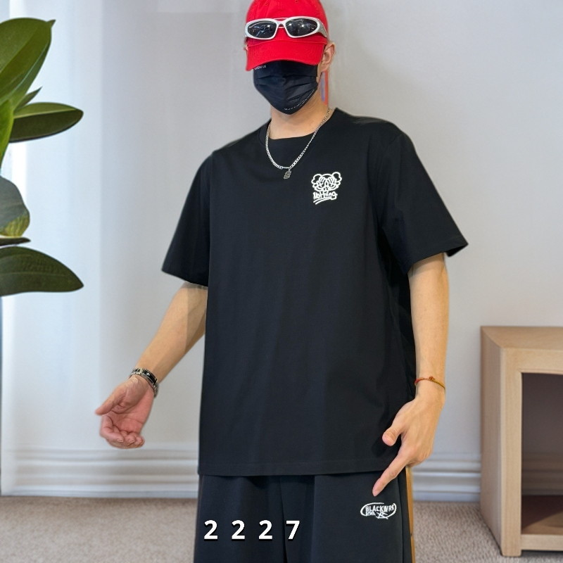 胖子大码男装2025春夏新款简约卡通印花宽松300斤休闲圆领短袖T恤
