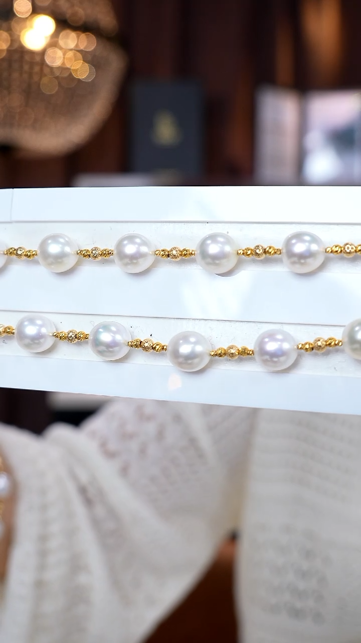 项链18K金镶嵌海水珍珠澳白10-12mm