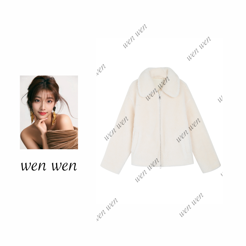 【文WENWEN】2510041-多斯 秋冬新款羊剪毛短款外套下摆抽绳毛绒手