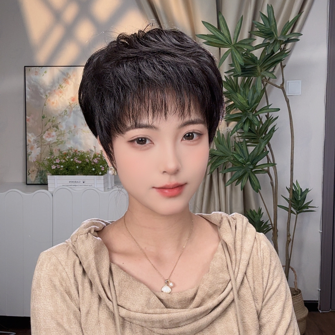 （澜雅假发）纹理烫偏分刘海全手织丝发显脸小年轻免打理