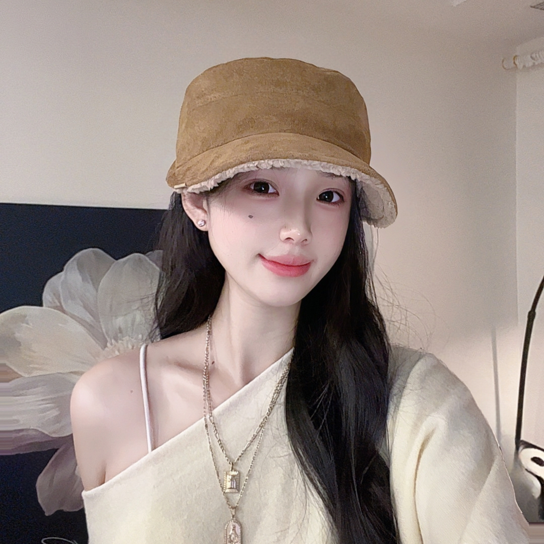 双面羊羔绒纯色马术帽平顶鸭舌帽女时尚休闲百搭秋冬八角帽显脸小