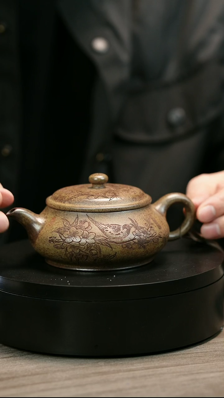 茶壶紫砂黎*航H1917李琴柴烧刻绘明炉