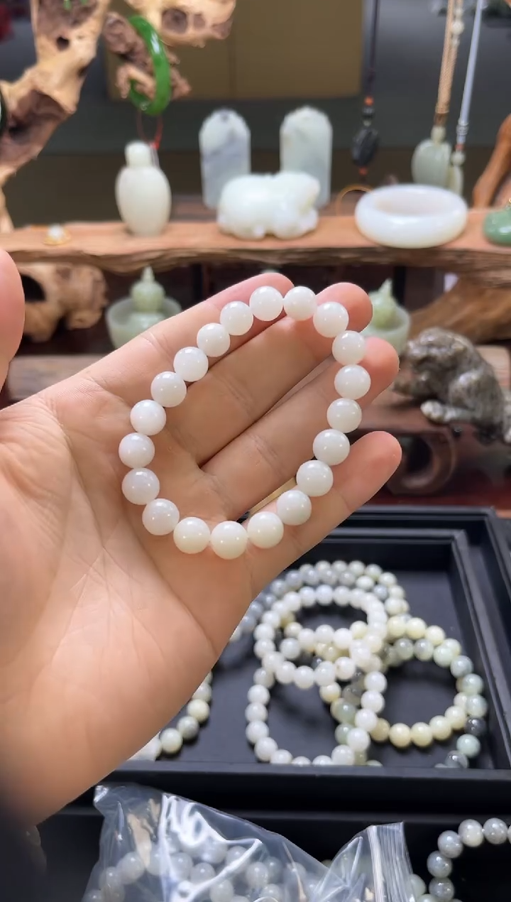 【闪购商品】和田玉手串未镶嵌卡10且末青花 圆珠