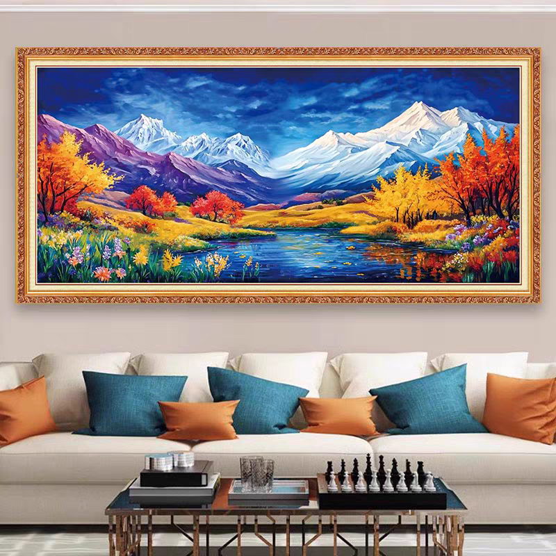 【美娜丽莎】富山富水十字绣36色满绣无勾边风景画客厅卧室