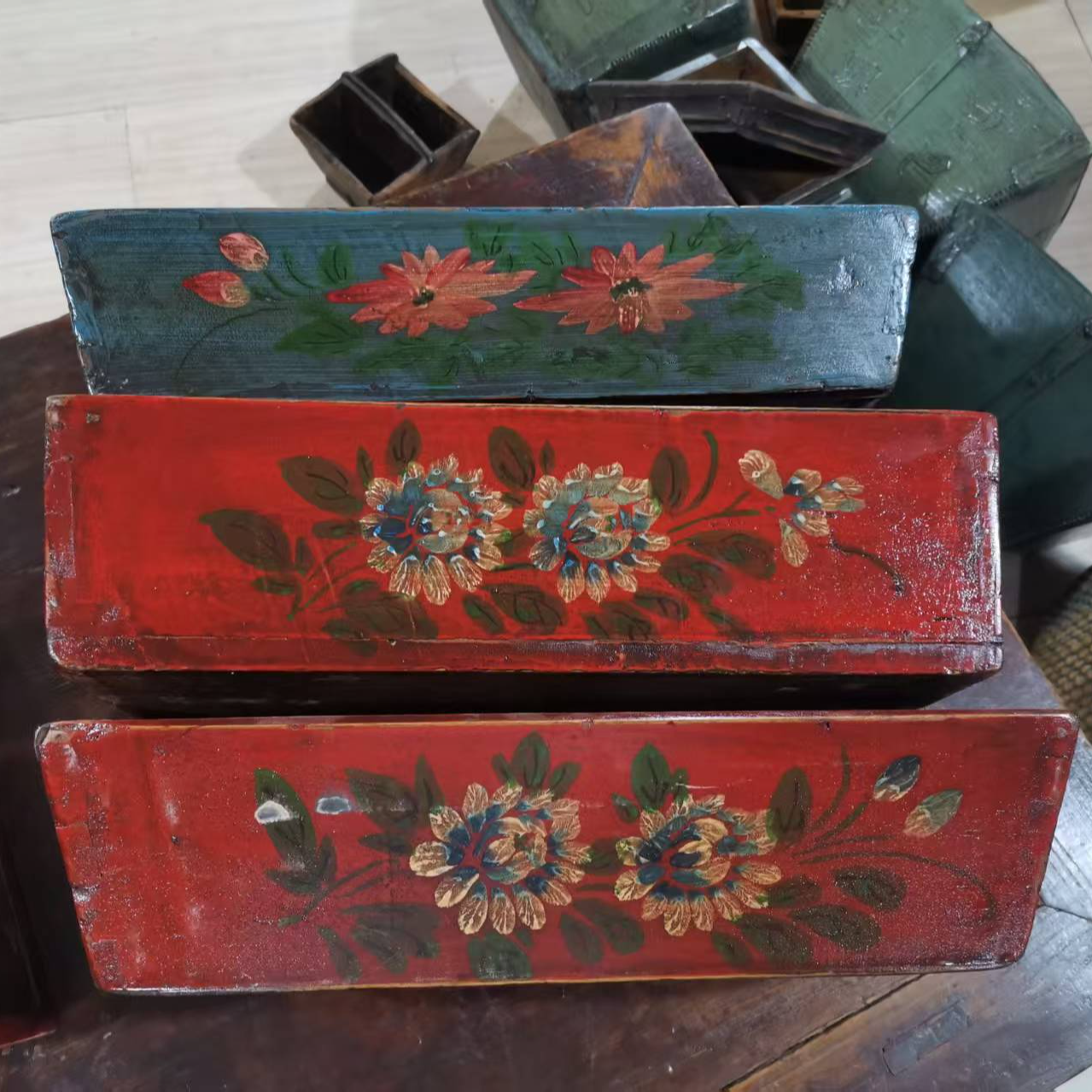 纯手绘实木老针线盒（纯手绘图案不一，请直播选货）复古中式国风