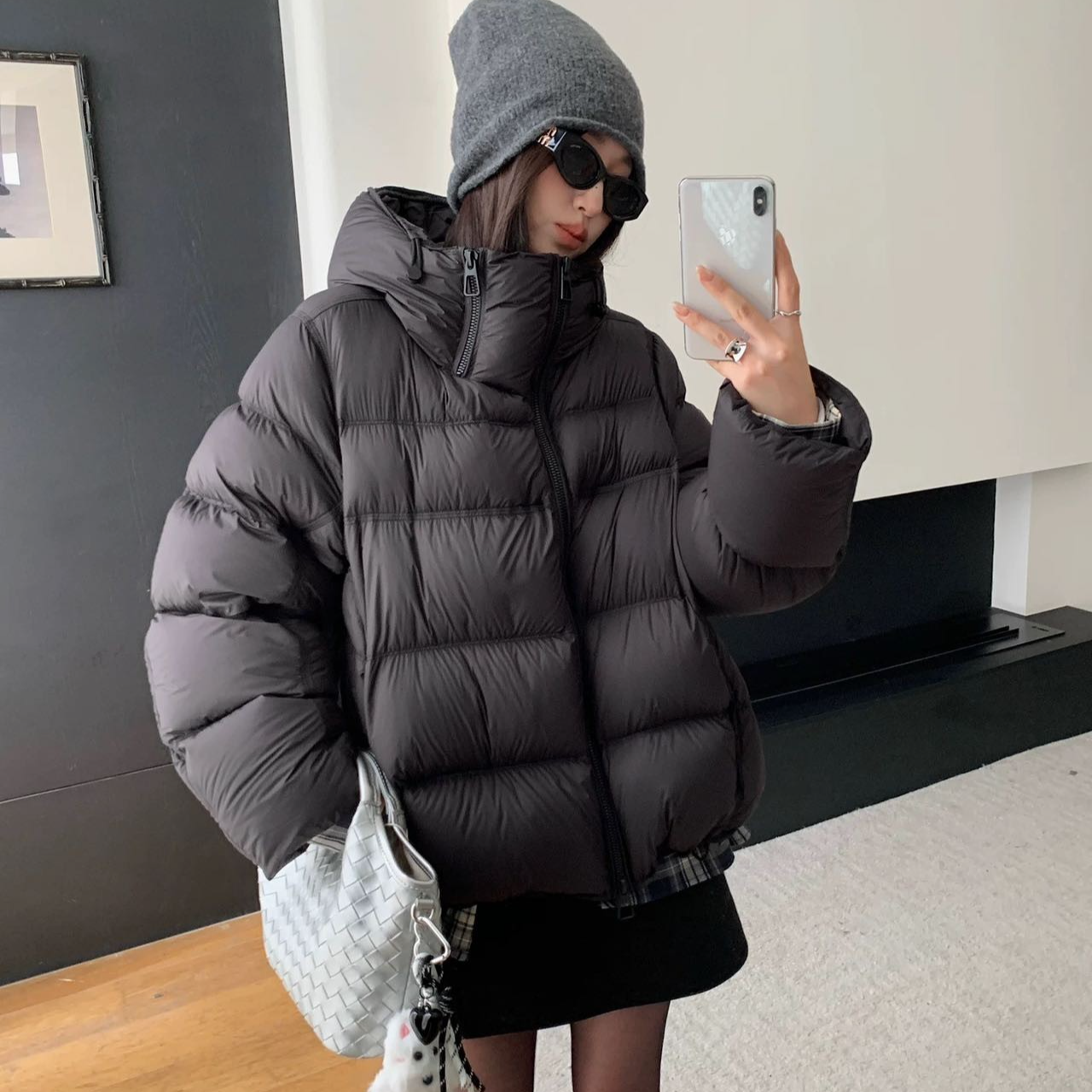 FUNJI.凡几2025冬季时尚连帽加厚保暖女士双拉链设计款羽绒外套