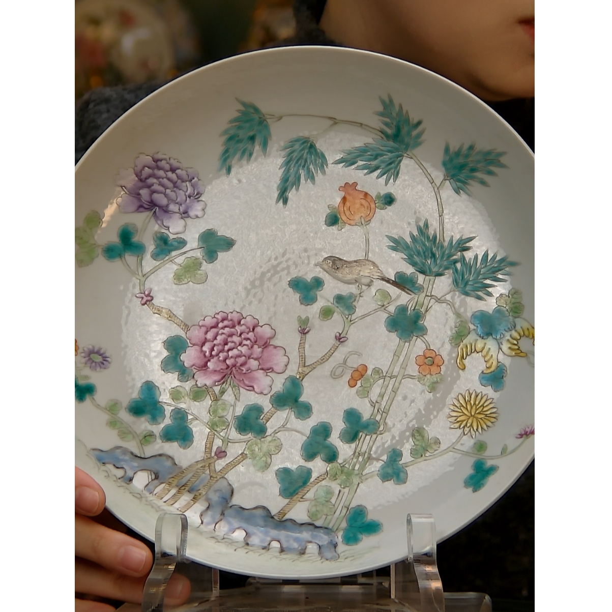 清  粉彩花鸟纹赏盘