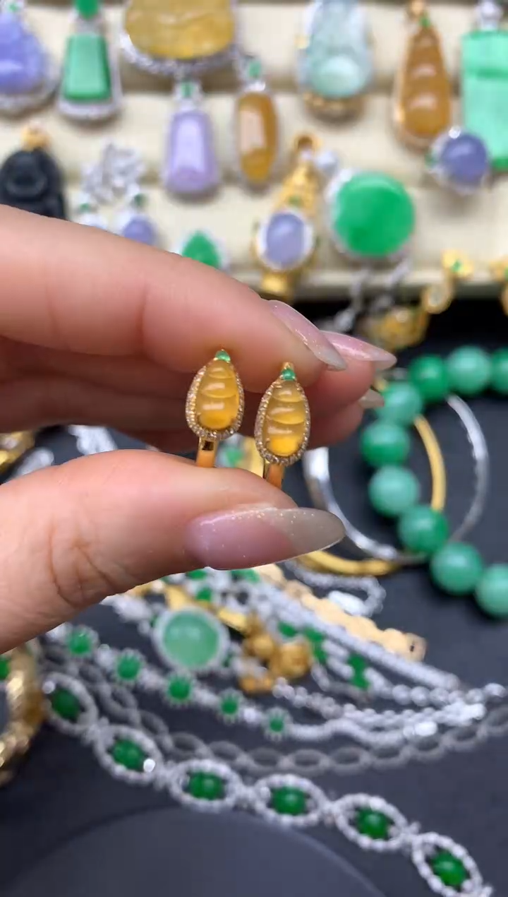 【闪购商品】翡翠耳饰18K金镶嵌360-中国好珍宝