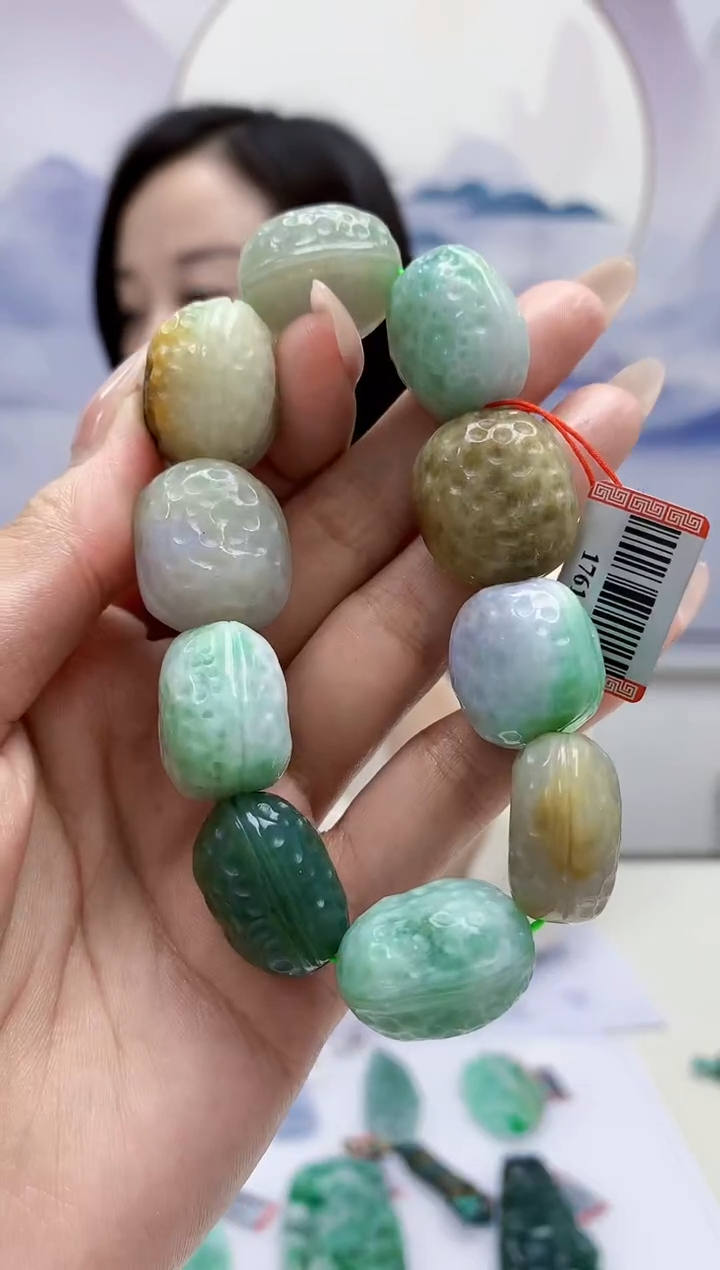 定制翡翠未镶嵌4852MM-毛货手串60