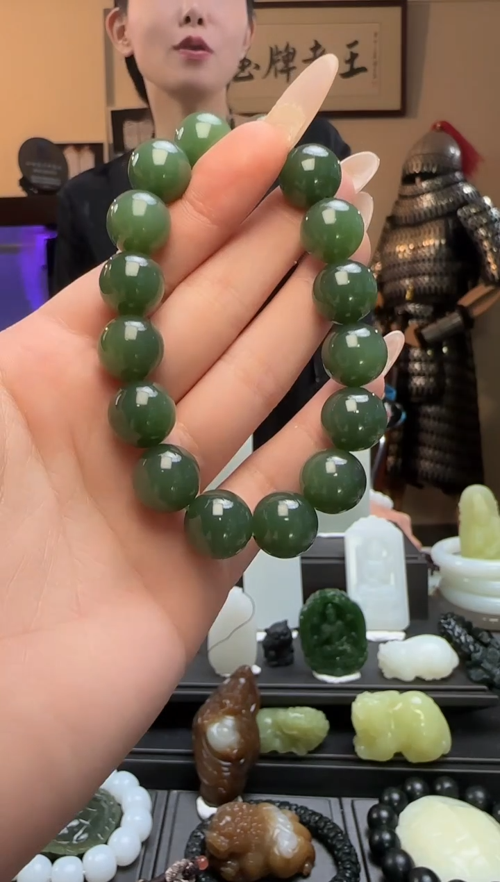 【闪购商品】和田玉碧玉圆珠未镶嵌手串