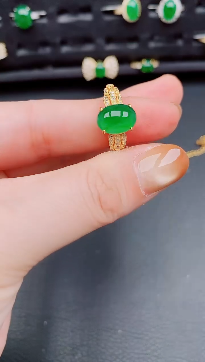 【闪购商品】翡翠戒指银S925镶嵌天然a货翡翠200