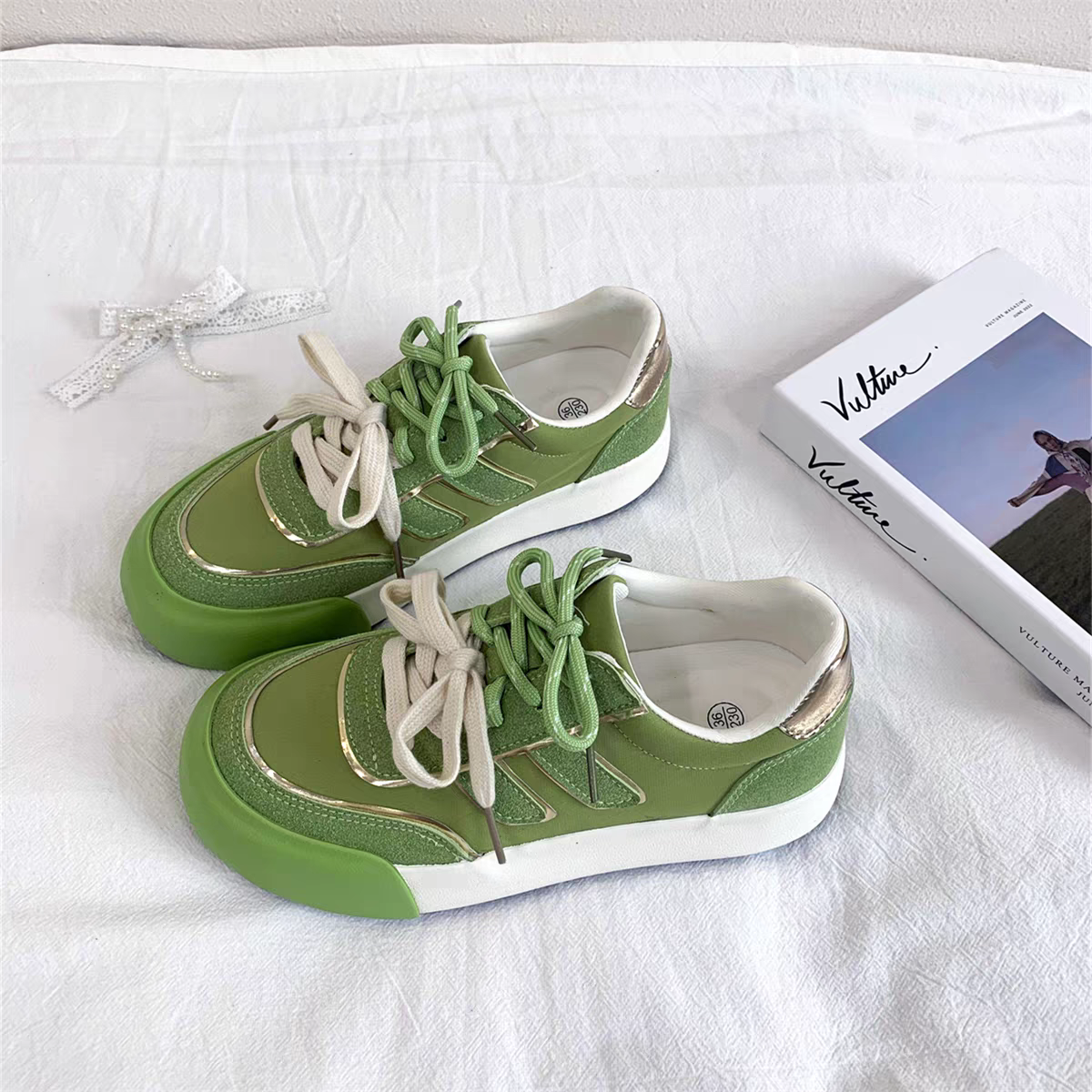 6634绿色德训鞋女2025春季新款小众设计港风chic复古百搭休闲板鞋