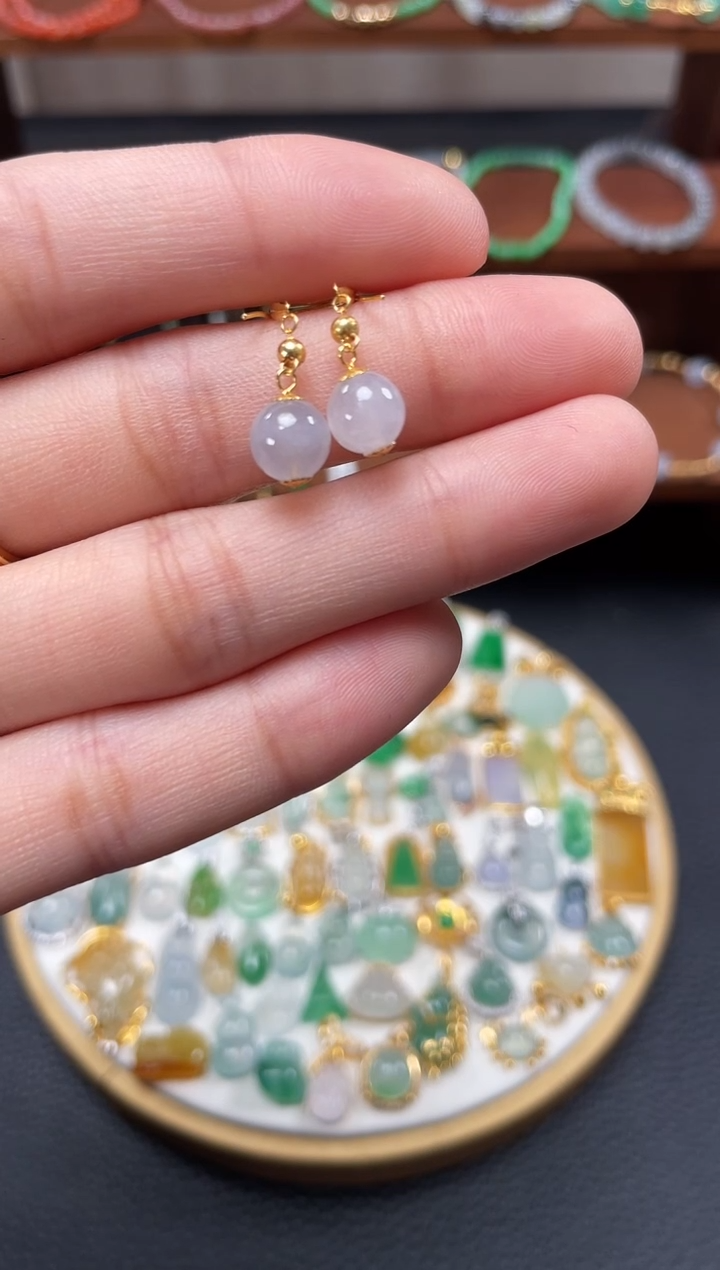 【闪购商品】翡翠耳饰18K金镶嵌2个   JK128