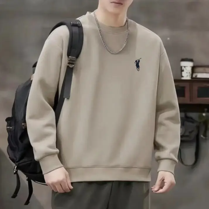 逐世保罗刺绣-战马春秋季圆领卫衣男女同款休闲运动打底衫长袖潮0