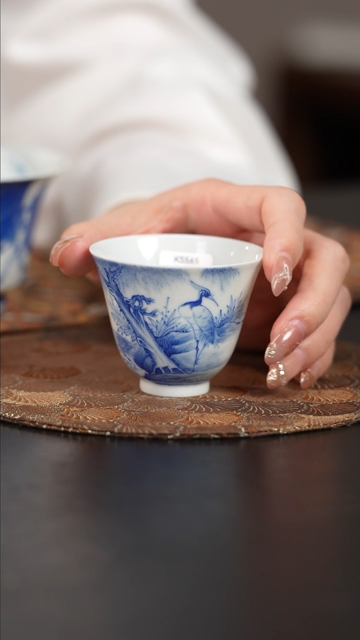 【闪购商品】杯看山柴窑青花白鹭