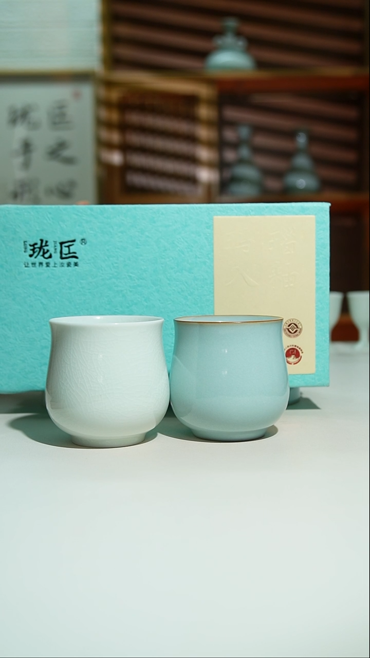 杯珑匞天青玉青美人杯一对一级品