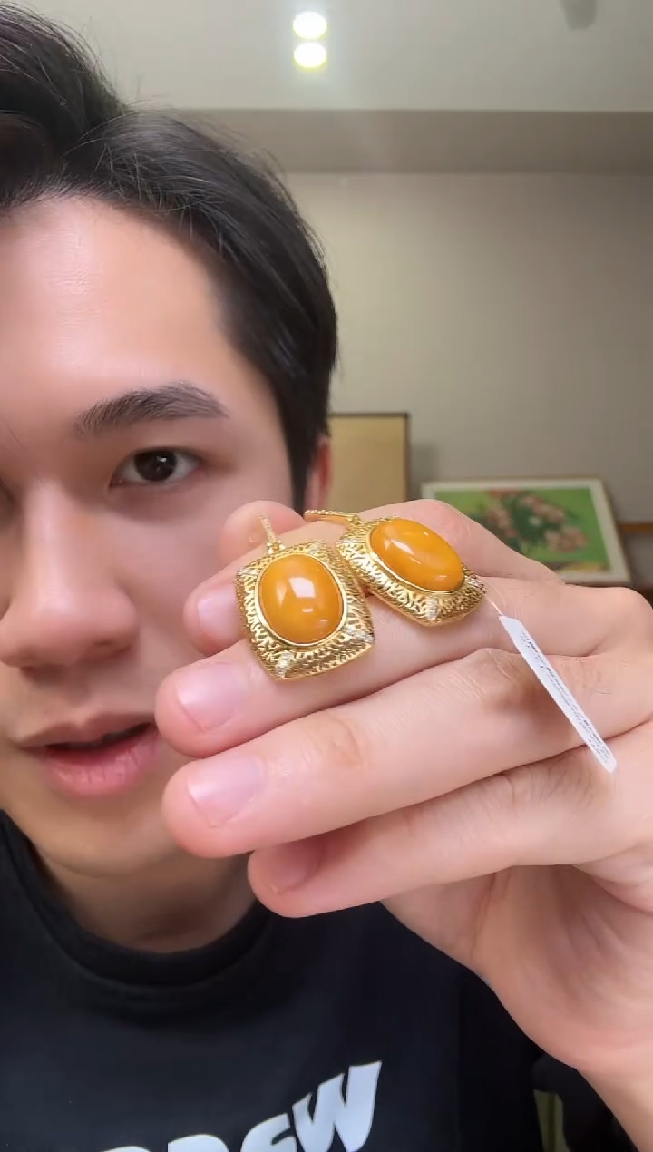 【闪购商品】琥珀耳饰银S925镶嵌蜜蜡耳饰11
