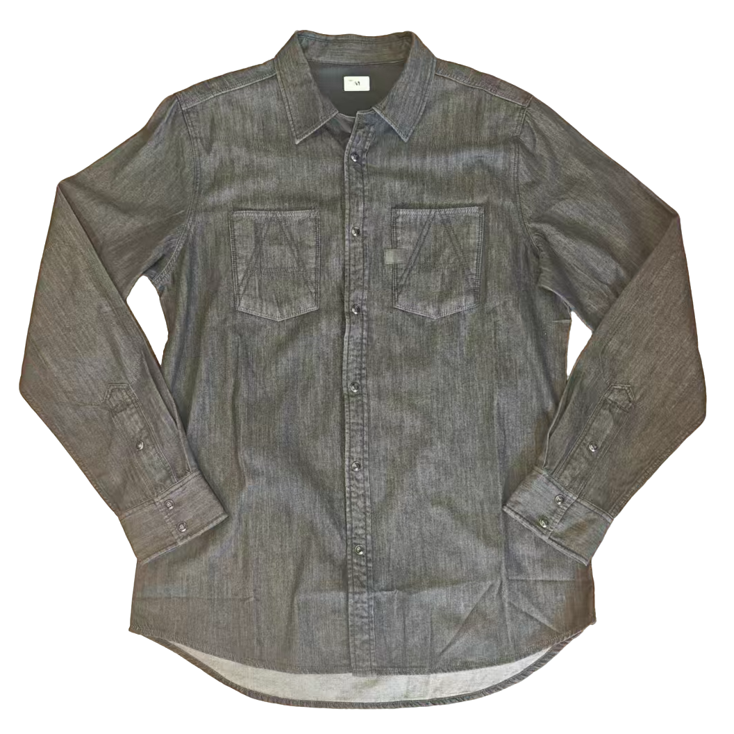 大A牛仔长袖通勤休闲衬衫黑色男士