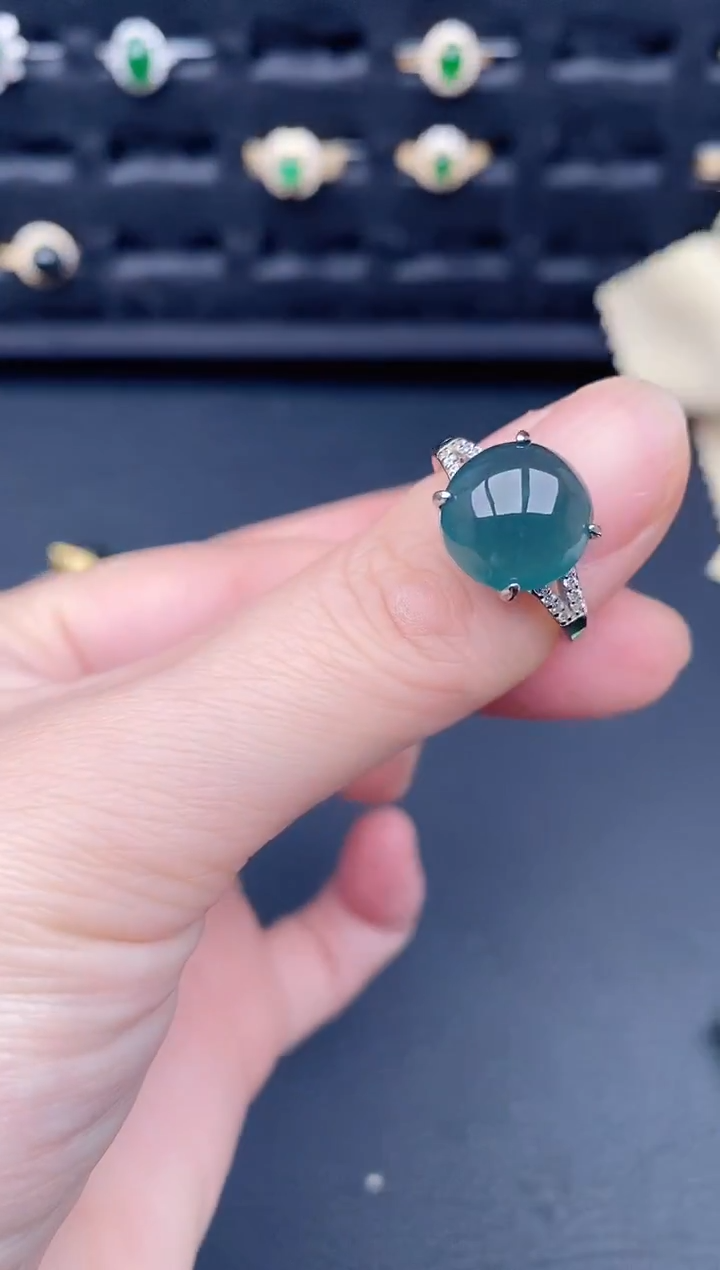 银S925镶嵌戒指翡翠天然a货翡翠112