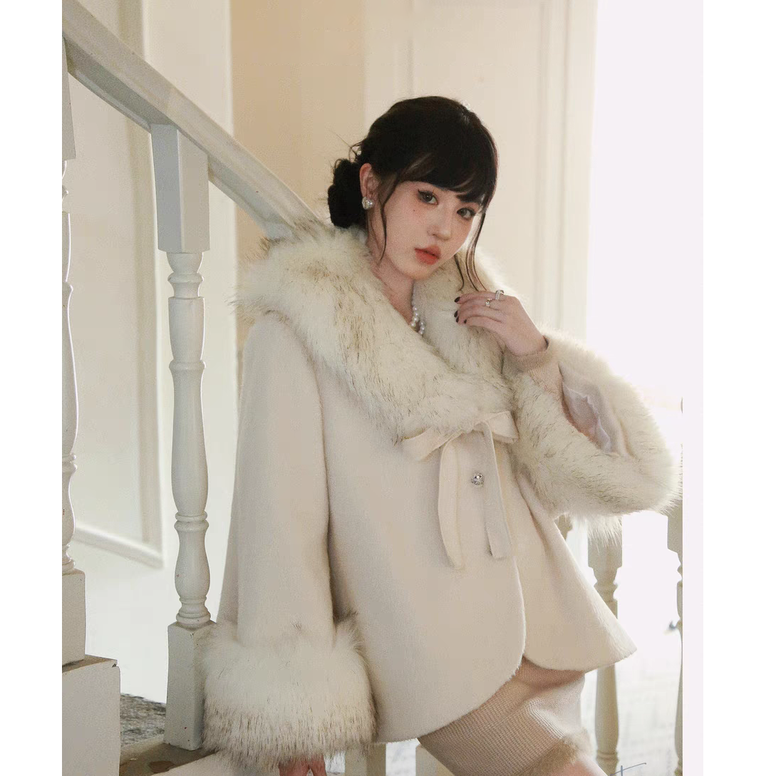 大码女装法式千金小香风套装女冬季毛毛加绒外套半身裙套装10216