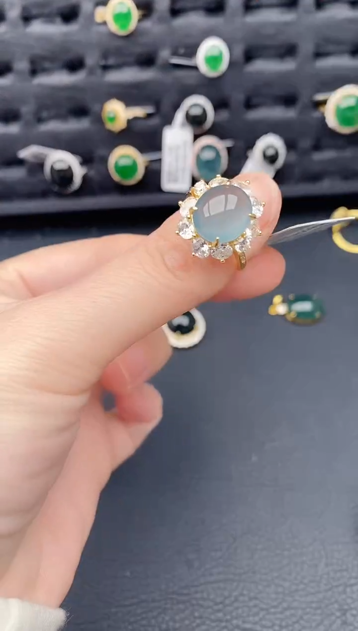 银S925镶嵌戒指翡翠天然a货翡翠632