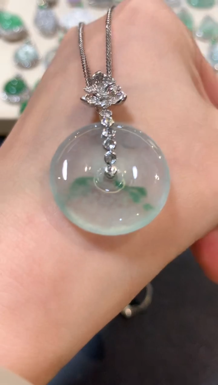 翡翠18K金镶嵌吊坠(不含链)n27   