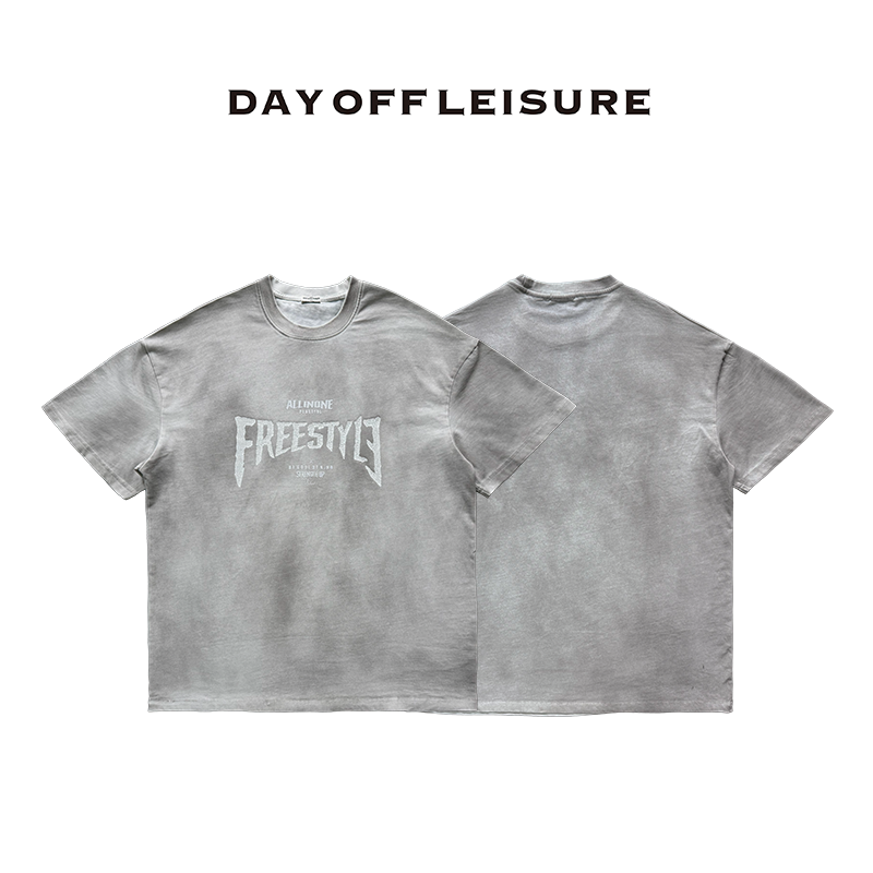 DAYOFFLEISURE青年水洗做旧T恤印花脏洗短袖t恤街头欧美重磅