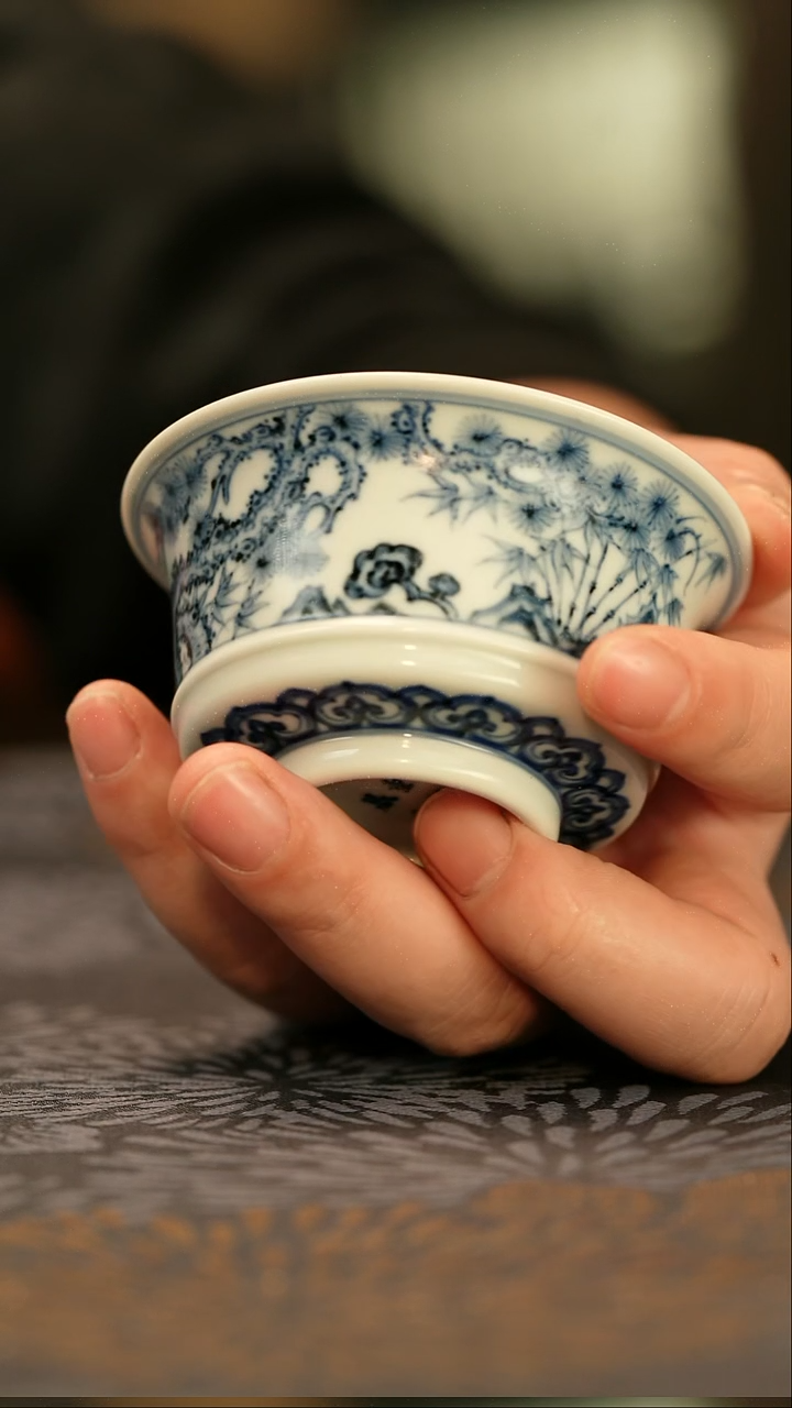 中式垂虹慕古松竹梅马蹄杯