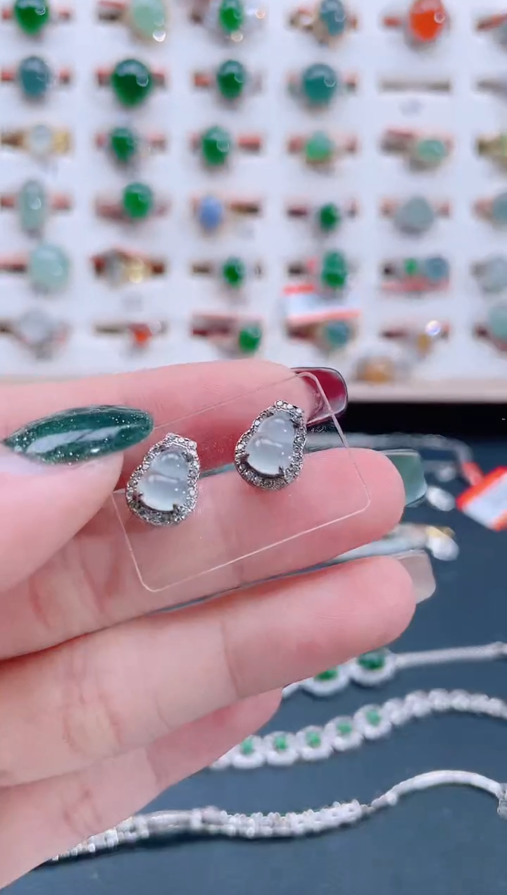 银S925镶嵌翡翠耳饰天然翡翠