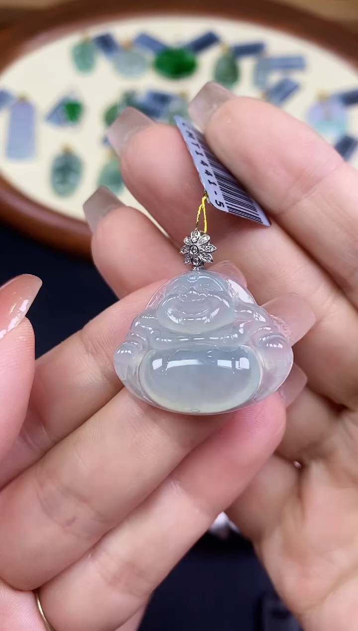 吊坠(不含链)18K金镶嵌翡翠佛公18K金扣镶嵌@@CMT1441-5