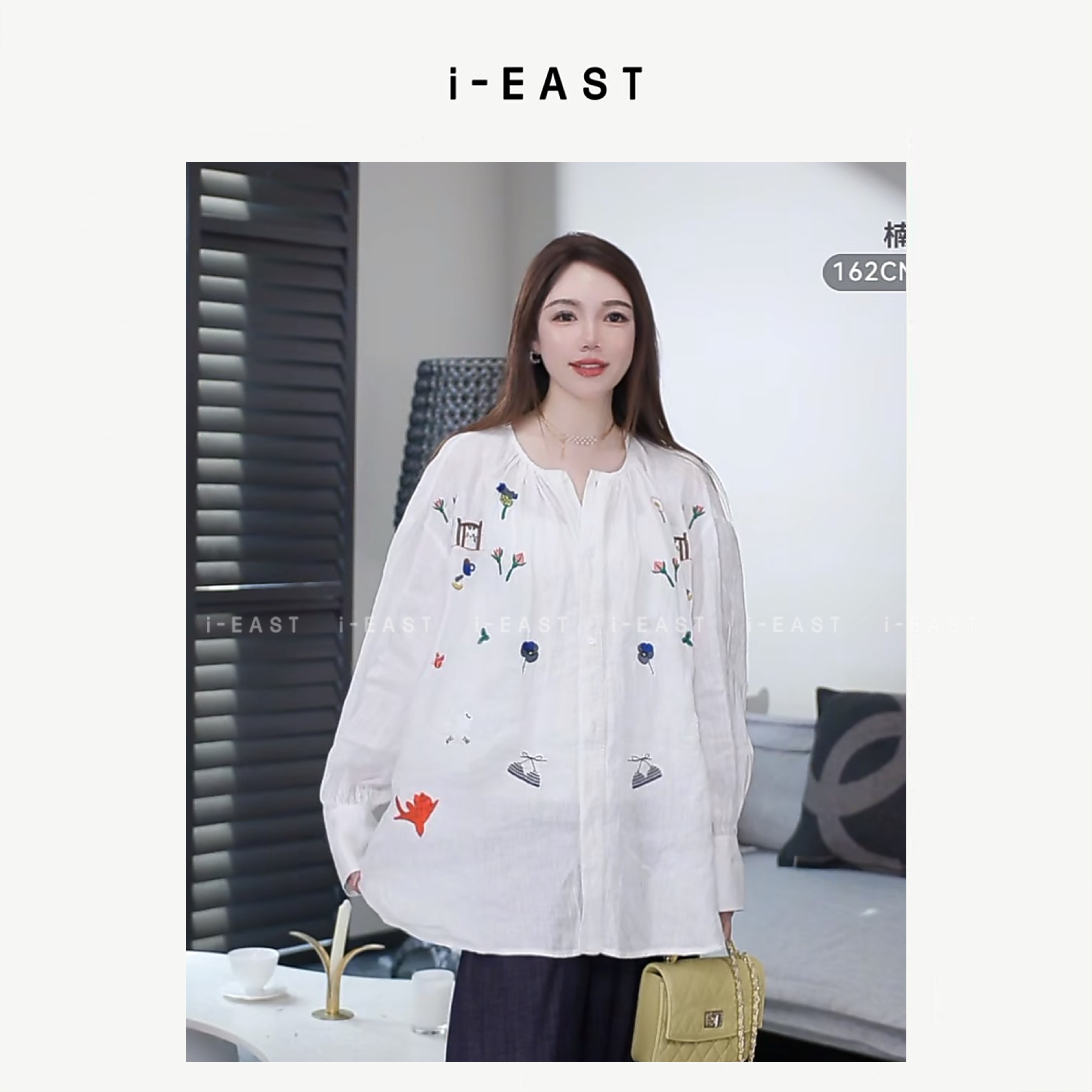 i-EAST NN 繁花语录~时尚 设计师 个性刺绣图案上衣-5C SY8577