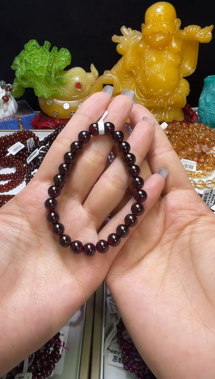 未镶嵌手链石榴石酒红色石榴石手串7mm+，多样式发一