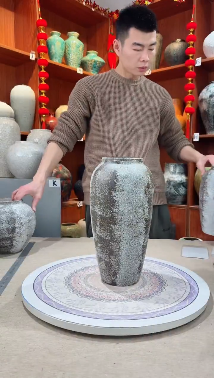 【闪购商品】瓶陶瓷花瓶 无花 灰白雪花秀大号