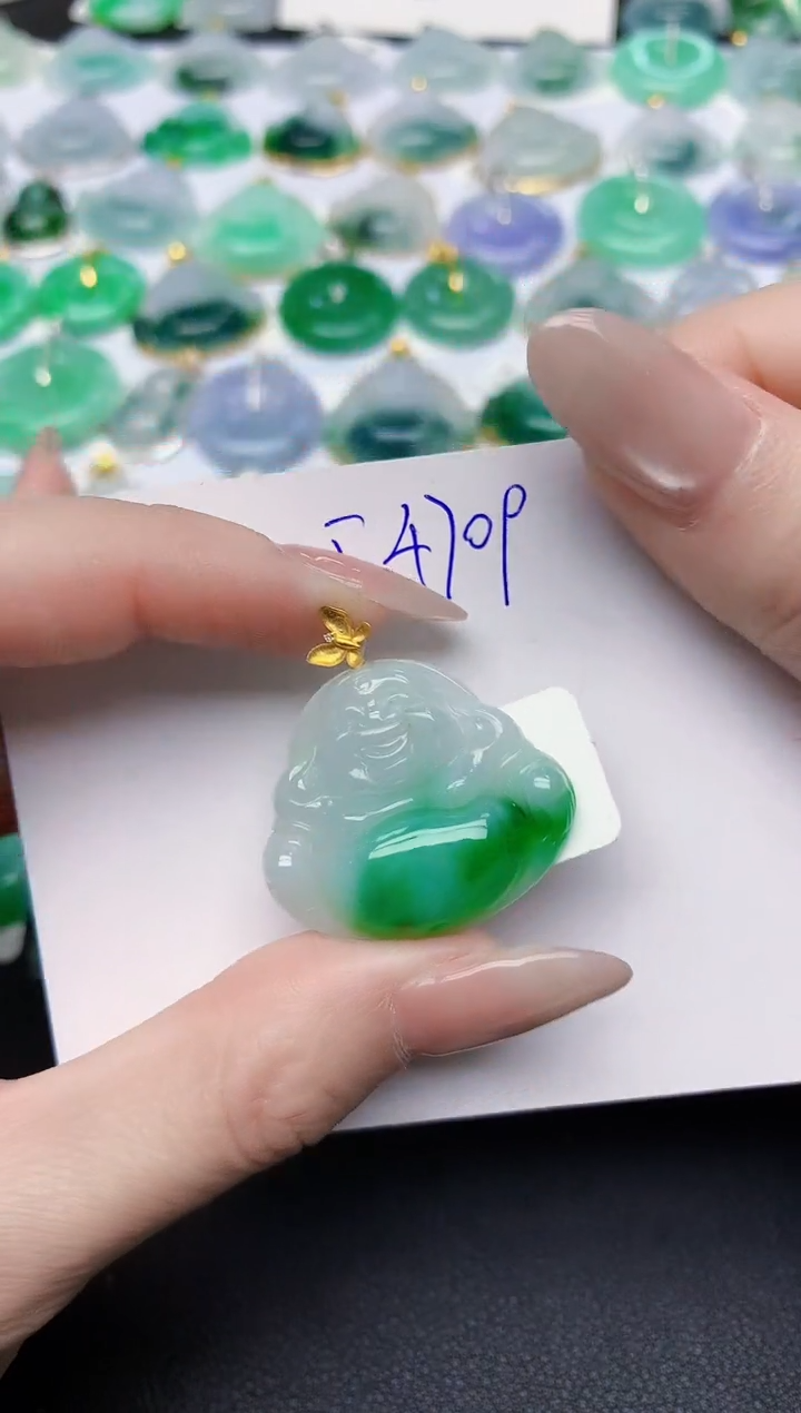 颈饰18K金镶嵌翡翠天然缅甸A货翡翠百元以上9元证书费自理