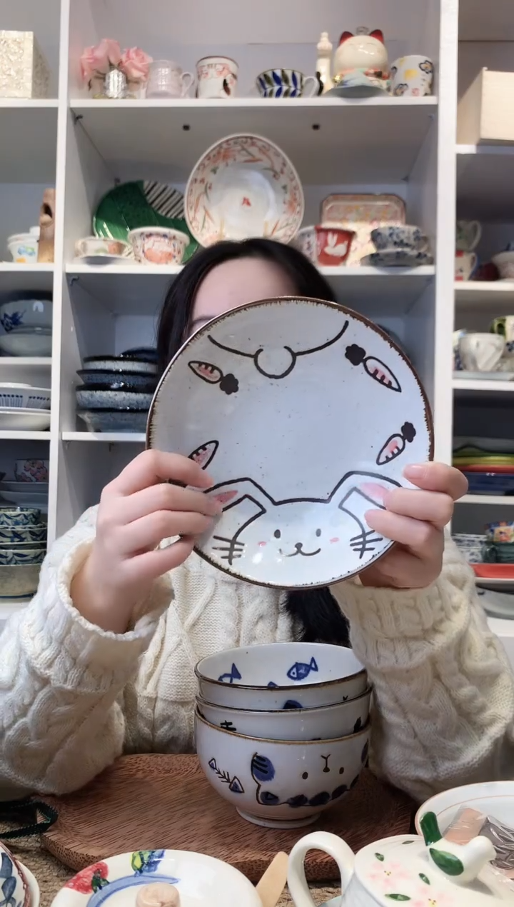 陶瓷【到手两支】美浓烧可爱兔子小深盘17cm